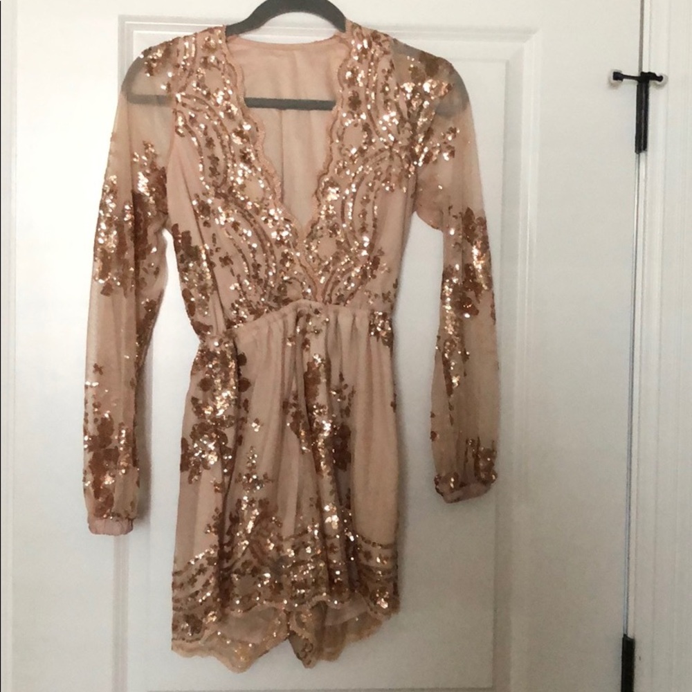 rose gold sequin romper